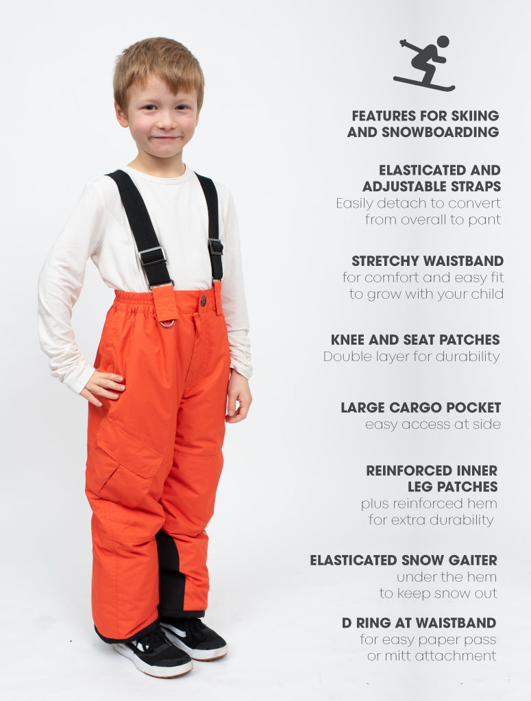 Outbound Junior Asher Insulated Waterproof Kids Winter Ski Snow Pants Cargo  Pockets, Black